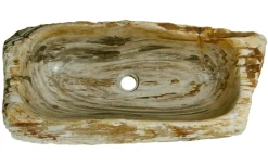 28" Petrified Wood Stone Vessel Sink, Rectangle, Beige