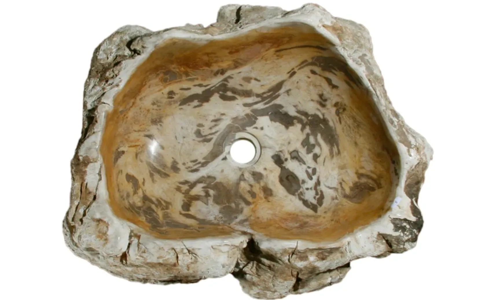 23" Petrified Wood Stone Vessel Sink, Beige, Brown