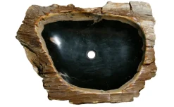 30" Petrified Wood Stone Vessel Sink, Black