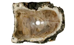 20.5" Petrified Wood Stone Vessel Sink, Beige, Brown