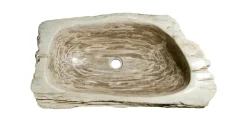 27" Petrified Wood Stone Vessel Sink, Rectangle, Taupe, PEWD-#013