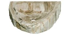 18.5" Petrified Wood Stone Vessel Sink, Oval, Beige, Black, Ivory, Taupe, W 18.5″ x D 14.5″ x H 4″, PEWD--#01-12