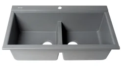 ALFI 34" Drop In Granite Composite Workstation Kitchen Sink with Accessories, 50/50 Double Bowl, Titanium, 1 Faucet Hole, AB3418DBDI-T