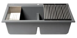 ALFI 34" Drop In Granite Composite Workstation Kitchen Sink with Accessories, 50/50 Double Bowl, Titanium, 1 Faucet Hole, AB3418DBDI-T