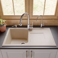 ALFI 34" Single Bowl Granite Composite Kitchen Sink with Drainboard, Biscuit, AB1620DI-B
