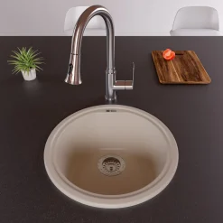 ALFI Biscuit 17" Drop-In Round Granite Composite Kitchen Prep Sink, AB1717DI-B
