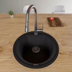 ALFI Black 20" Drop-In Round Granite Composite Kitchen Prep Sink, AB2020DI-BLA
