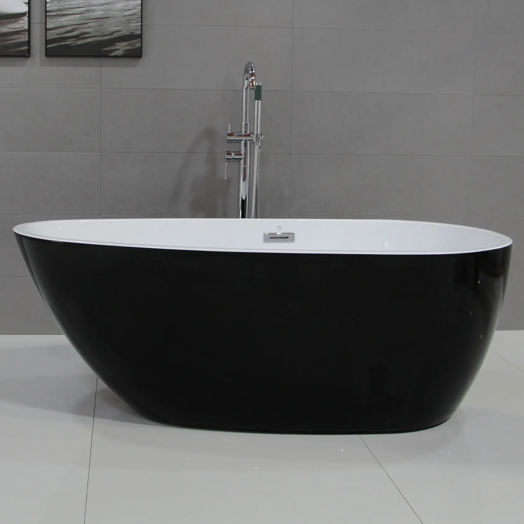 ALFI brand 59" Acrylic Free Standing Oval Soaking Bathtub, Black, AB8862