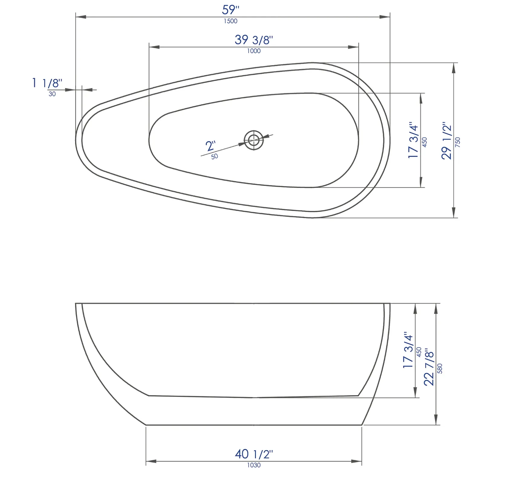 ALFI brand 59" Acrylic Free Standing Oval Soaking Bathtub, Black, AB8862