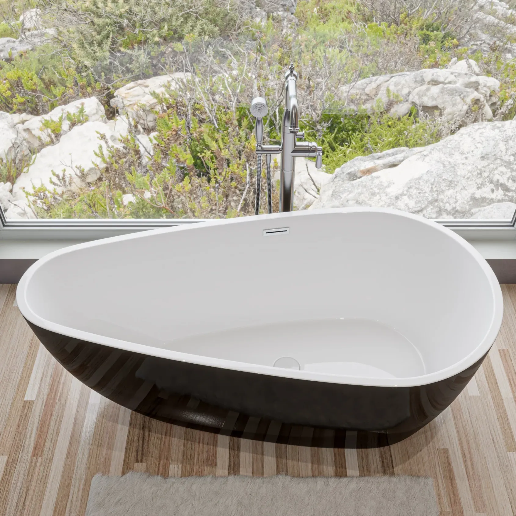 ALFI brand 59" Acrylic Free Standing Oval Soaking Bathtub, Black, AB8862