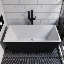 ALFI brand 59" Acrylic Free Standing Rectangle Soaking Bathtub, Black, AB8834