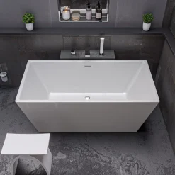 ALFI brand 59" Acrylic Free Standing Rectangle Soaking Bathtub, White, AB8833