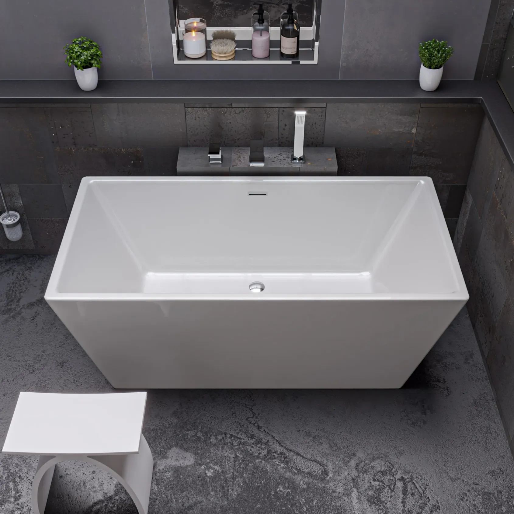 ALFI brand 59" Acrylic Free Standing Rectangle Soaking Bathtub, White, AB8833