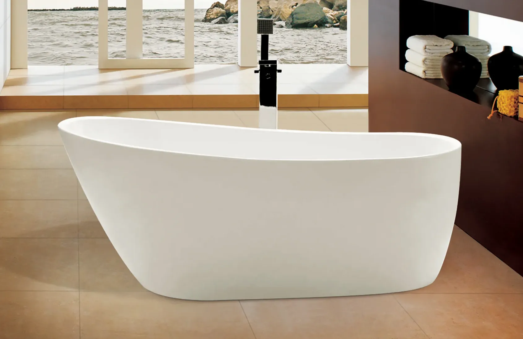 ALFI brand 68" Acrylic Free Standing Oval Soaking Bathtub, White, AB8826