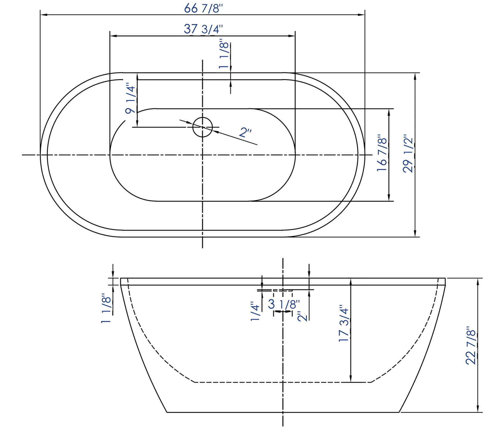 ALFI brand 67" Acrylic Free Standing Oval Soaking Bathtub, White, AB8839