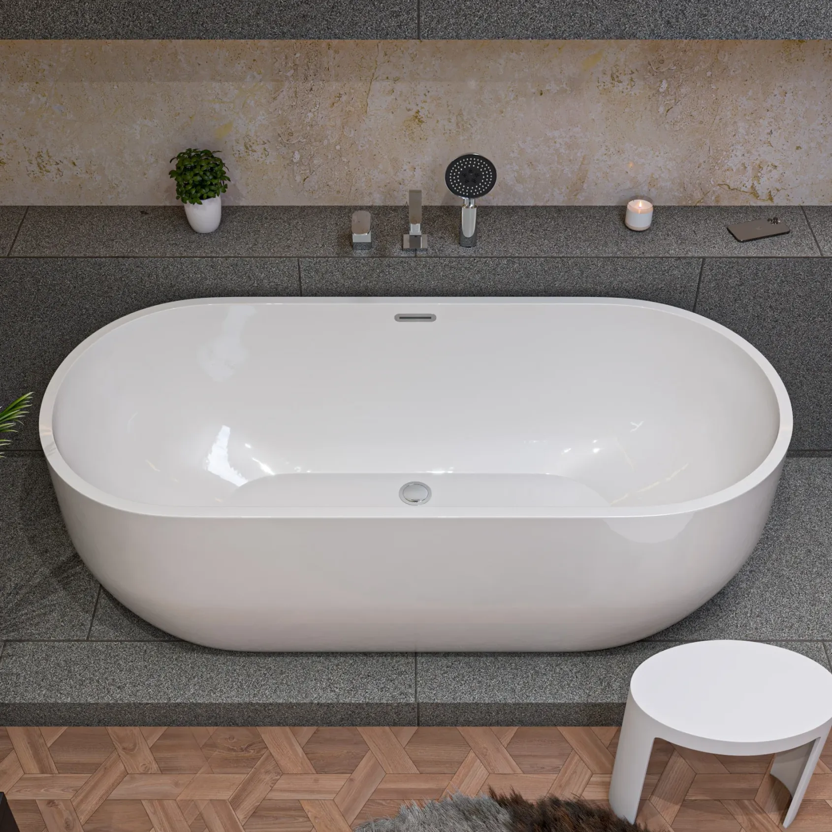 ALFI brand 67" Acrylic Free Standing Oval Soaking Bathtub, White, AB8839