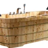ALFI brand 65" Cedar Wood Free Standing Oval Bathtub with Fixtures & Headrests, Natural Wood, AB1130
