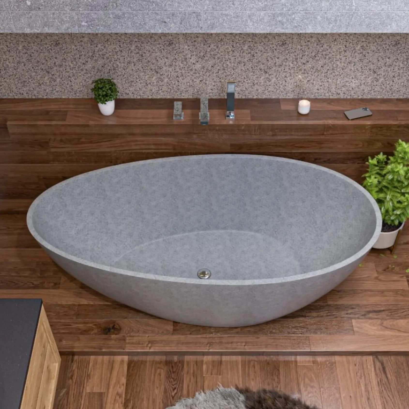 ALFI brand 72" Concrete Free Standing Oval Bathtub, Gray Matte, ABCO72TUB