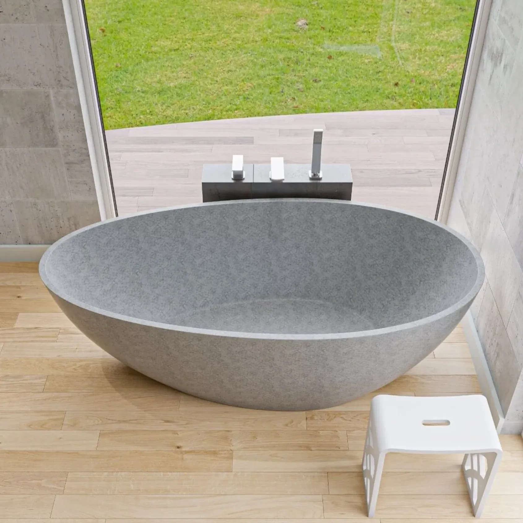 ALFI brand 72" Concrete Free Standing Oval Bathtub, Gray Matte, ABCO72TUB