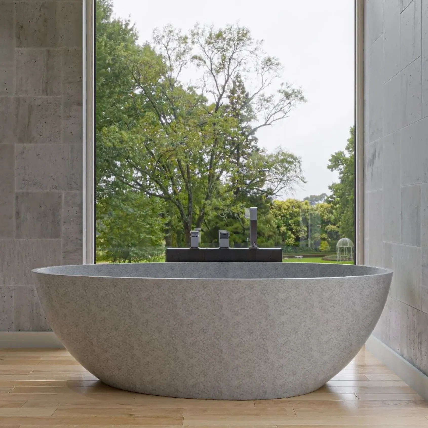 ALFI brand 72" Concrete Free Standing Oval Bathtub, Gray Matte, ABCO72TUB