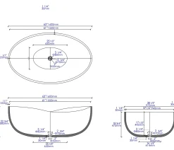 ALFI brand 63" Concrete Free Standing Oval Bathtub, Gray Matte, ABCO63TUB