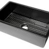 ALFI brand 32" Drop In Fireclay Kitchen Sink, Black Matte, No Faucet Hole, ABF3219SUD-BM