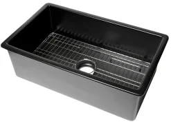 ALFI brand 32" Drop In Fireclay Kitchen Sink, Black Matte, No Faucet Hole, ABF3219SUD-BM