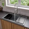 ALFI brand 34" Drop In Granite Composite Workstation Kitchen Sink with Accessories, Titanium, 1 Faucet Hole, AB3418SBDI-T