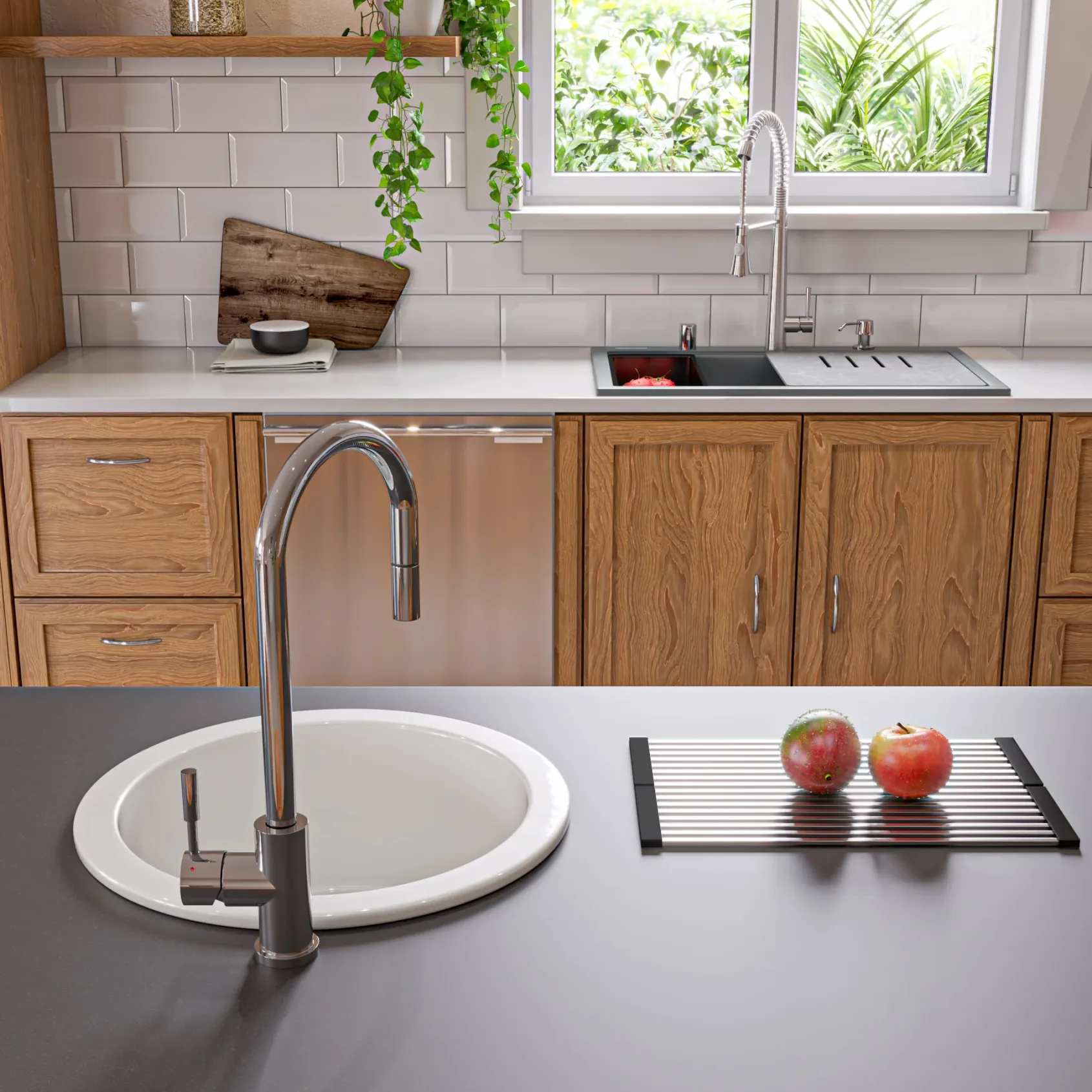 ALFI brand 34" Drop In Granite Composite Workstation Kitchen Sink with Accessories, Titanium, 1 Faucet Hole, AB3418SBDI-T