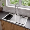 ALFI brand 34" Drop In Granite Composite Workstation Kitchen Sink with Accessories, White, 1 Faucet Hole, AB3418SBDI-W