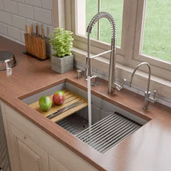 ALFI brand 32" Fireclay Workstation Dual Mount Kitchen Sink, Gray Matte, Includes Drainboard, No Faucet Hole, ABFS3219SUD-GM