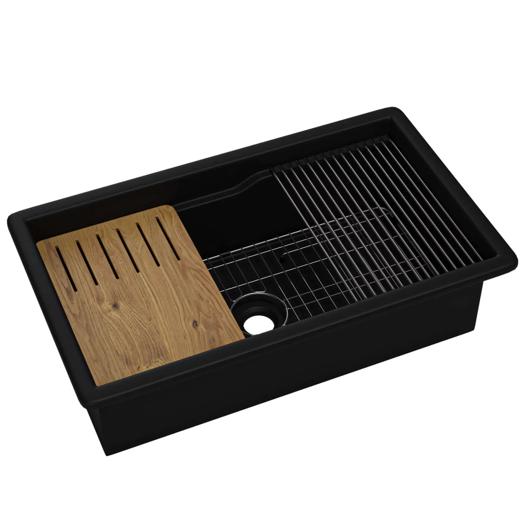 ALFI brand 32" Fireclay Workstation Dual Mount Kitchen Sink, Black Matte, Includes Drainboard, No Faucet Hole, ABFS3219SUD-BM