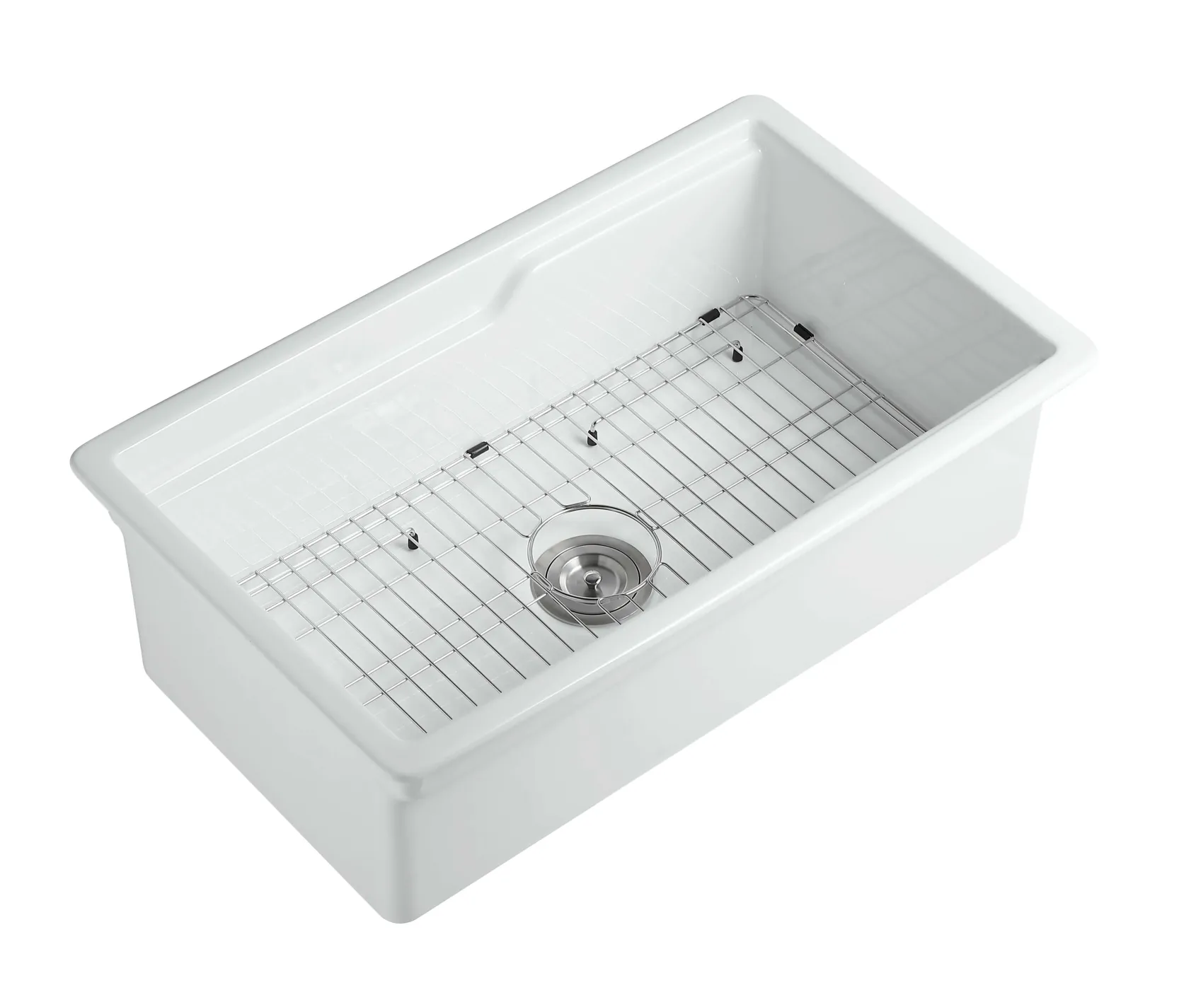 ALFI brand 32" Fireclay Workstation Dual Mount Kitchen Sink, White, Includes Drainboard, No Faucet Hole, ABFS3219SUD-W