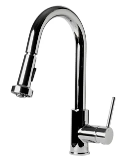 ALFI brand 1.66 GPM Lever Gooseneck Spout Touchless Kitchen Faucet, Modern, Gray, Pull Down, Polished Chrome, ABKF3262-PC