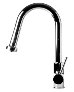 ALFI brand 1.66 GPM Lever Gooseneck Spout Touchless Kitchen Faucet, Modern, Gray, Pull Down, Polished Chrome, ABKF3262-PC