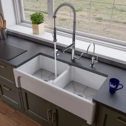 ALFI brand 1.7 GPM Lever Gooseneck Double Spout Touch Kitchen Faucet, Modern, Gray, Polished Chrome, ABKF3787-PC