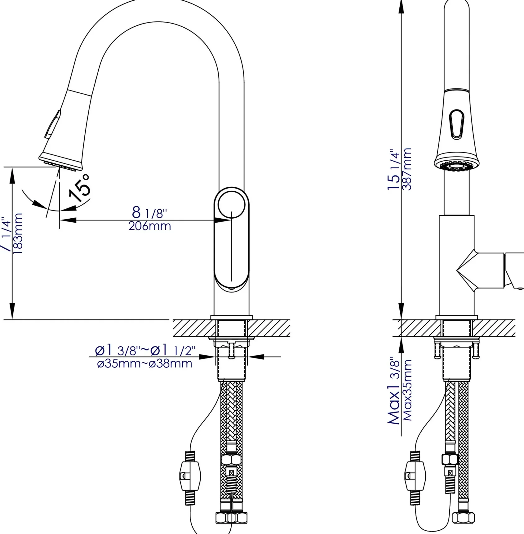 ALFI brand 1.8 GPM Lever Gooseneck Spout Touch Kitchen Faucet, Modern, Gray, Pull Down, Polished Chrome, ABKF3480-PC