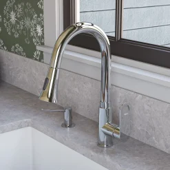 ALFI brand 1.8 GPM Lever Gooseneck Spout Touch Kitchen Faucet, Modern, Gray, Pull Down, Polished Chrome, ABKF3480-PC