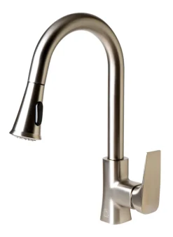 ALFI brand 1.8 GPM Lever Gooseneck Spout Touch Kitchen Faucet, Modern, Gray, Pull Down, Brushed Nickel, ABKF3889-BN