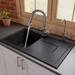 ALFI brand 1.66 GPM Lever Gooseneck Spout Touchless Kitchen Faucet, Modern, Gray, Pull Down, Brushed Nickel, ABKF3262-BN