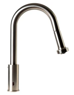 ALFI brand 1.66 GPM Lever Gooseneck Spout Touchless Kitchen Faucet, Modern, Gray, Pull Down, Brushed Nickel, ABKF3262-BN