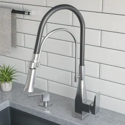 ALFI brand 1.8 GPM Lever Gooseneck Spout Touch Kitchen Faucet, Modern, Gray, Brushed Nickel, ABKF3023-BN