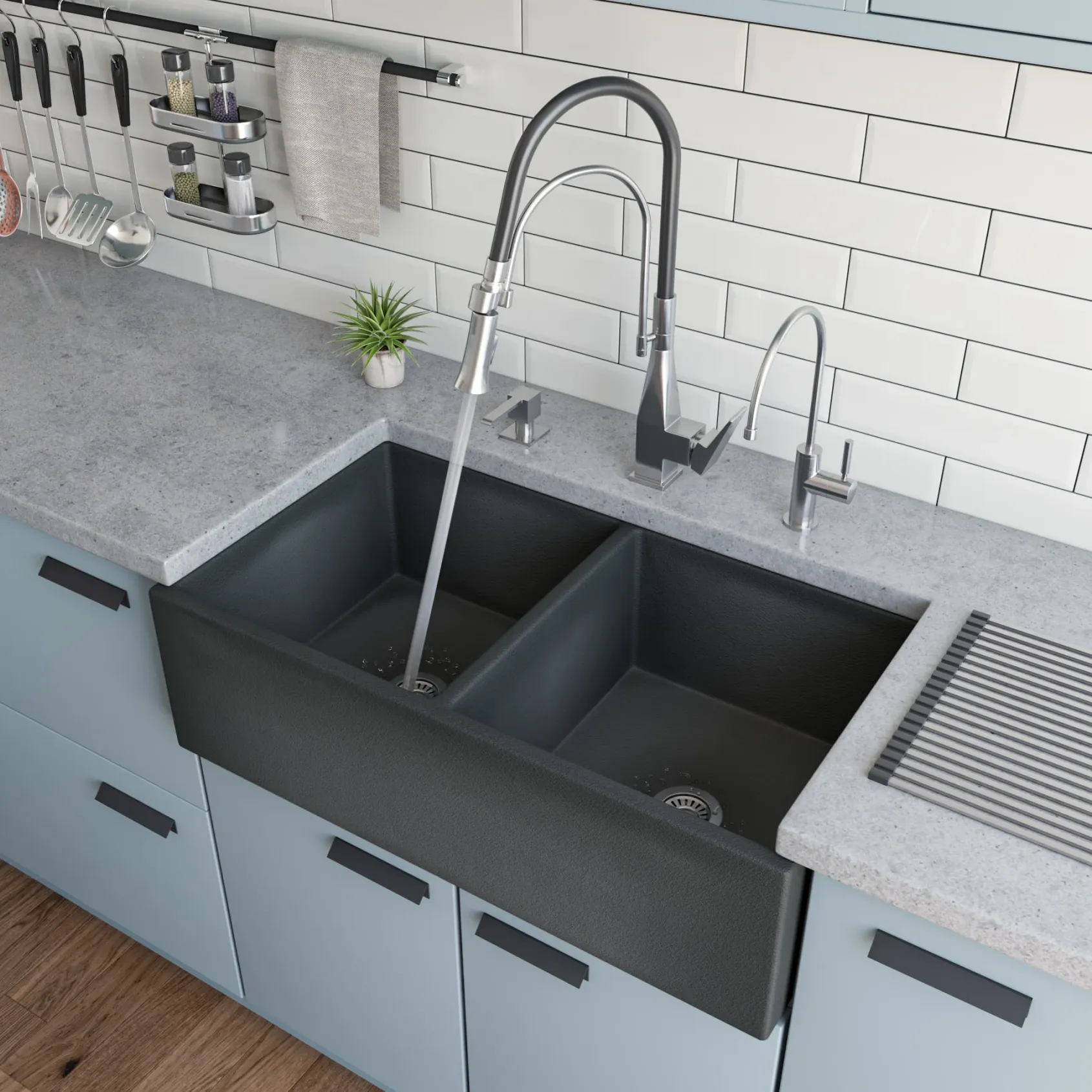 ALFI brand 1.8 GPM Lever Gooseneck Spout Touch Kitchen Faucet, Modern, Gray, Brushed Nickel, ABKF3023-BN