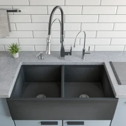 ALFI brand 1.8 GPM Lever Gooseneck Spout Touch Kitchen Faucet, Modern, Gray, Brushed Nickel, ABKF3023-BN