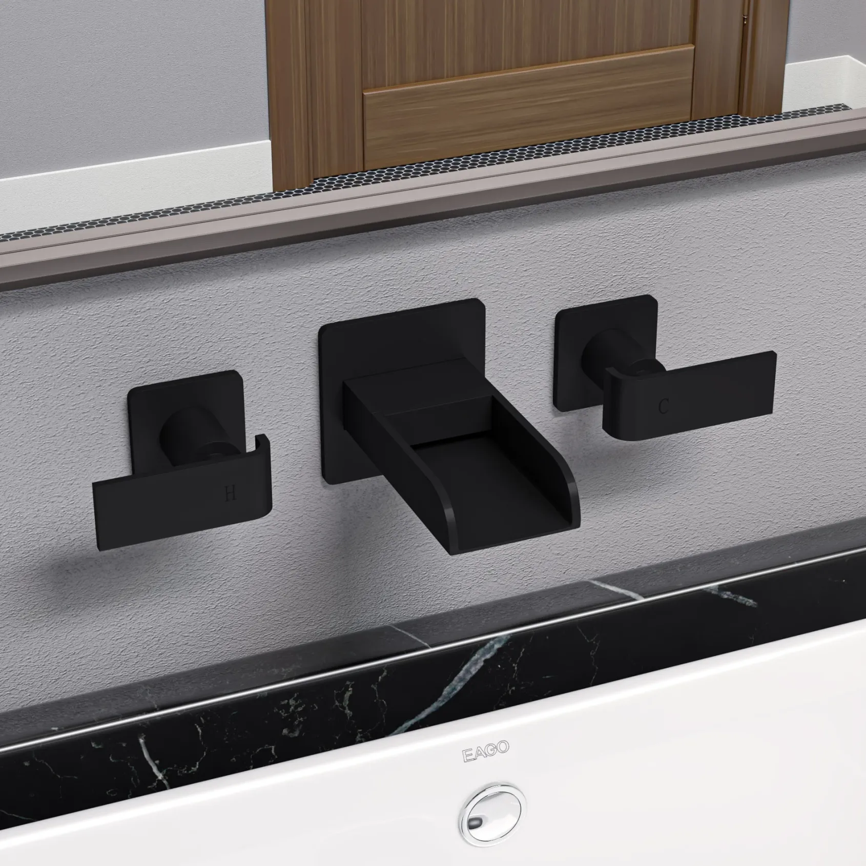 ALFI brand 1.2 GPM Lever Waterfall Spout Bathroom Faucet, Modern, Black Matte, AB1796-BM