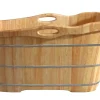 ALFI brand 57" Rubber Wood Free Standing Oval Soaking Bathtub, Natural Wood, AB1187