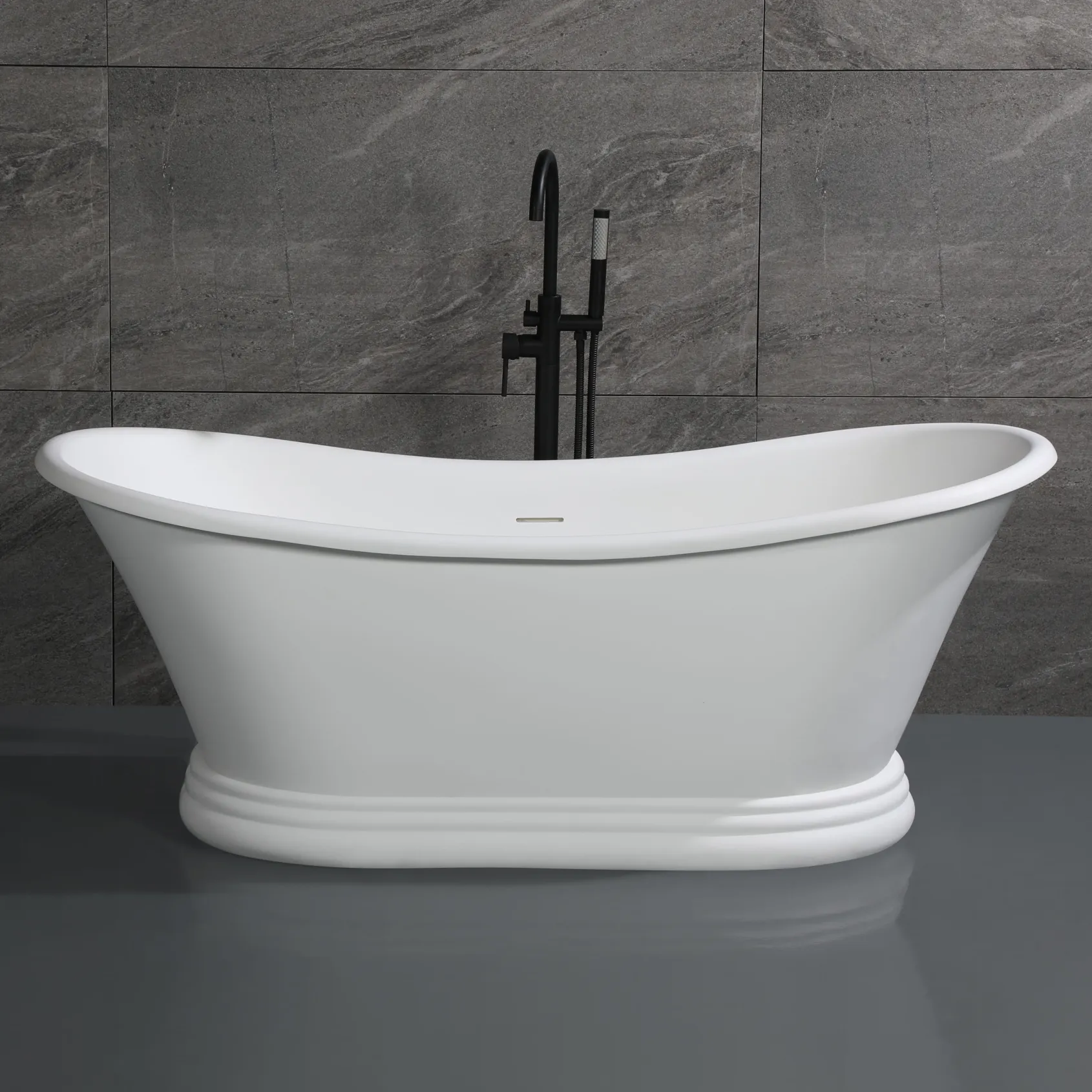 ALFI brand 63" Solid Surface Resin Free Standing Oval Bathtub, White Matte, AB9950