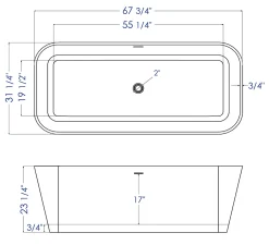 ALFI brand 68" Solid Surface Smooth Resin Free Standing Rectangle Soaking Bathtub, White Matte, AB9952