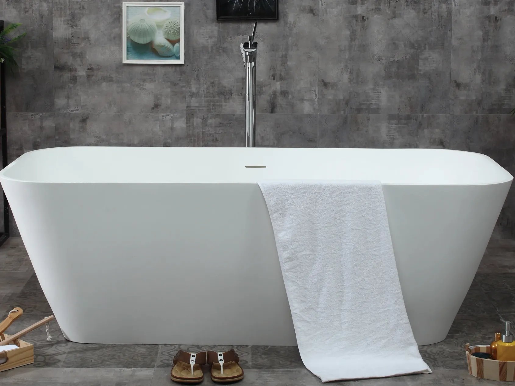 ALFI brand 68" Solid Surface Smooth Resin Free Standing Rectangle Soaking Bathtub, White Matte, AB9952