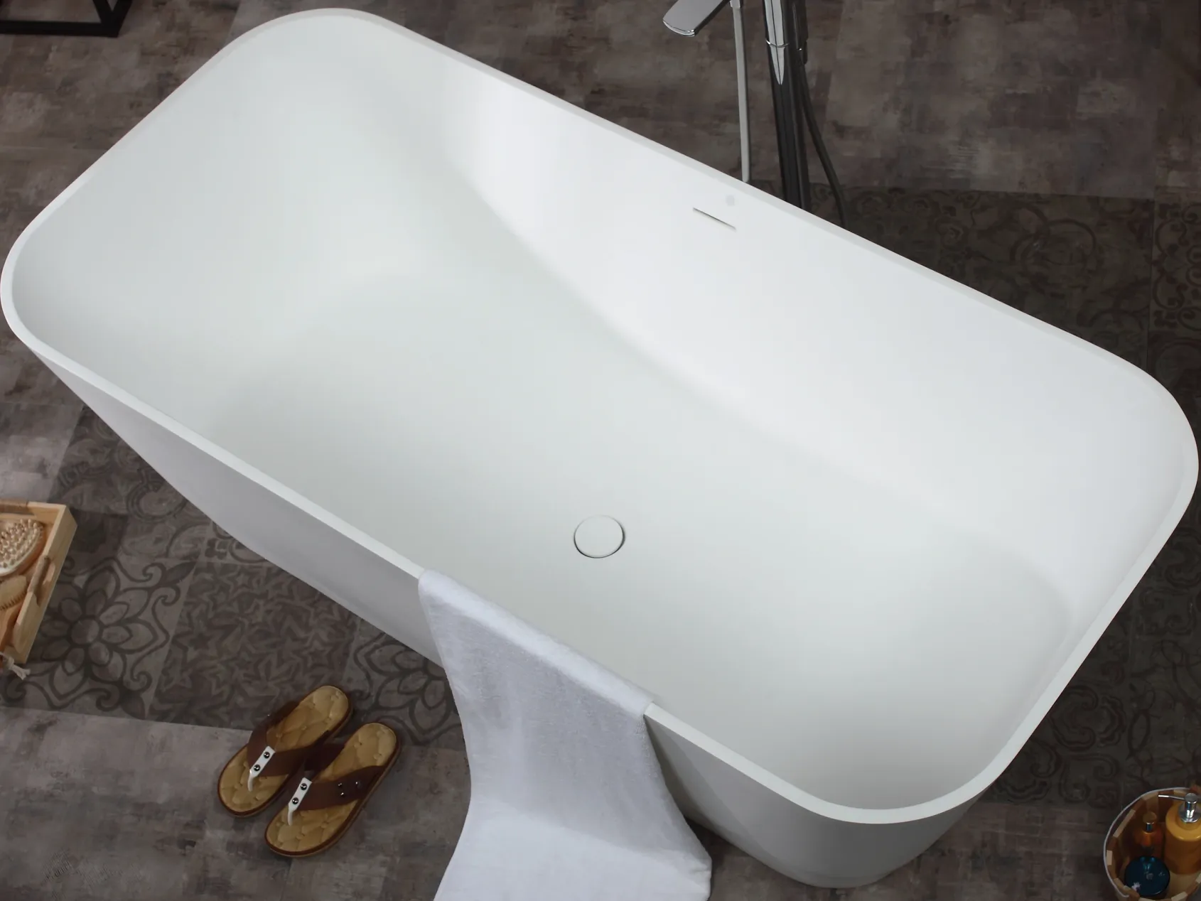 ALFI brand 68" Solid Surface Smooth Resin Free Standing Rectangle Soaking Bathtub, White Matte, AB9952